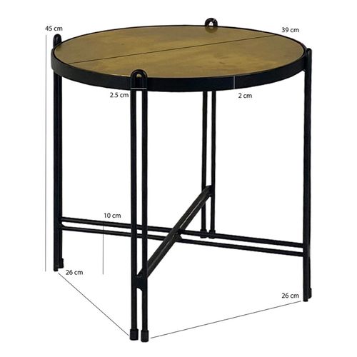 Table D'appoint En Métal Noir Avec Plateau Rond Et Doré - Oro 8806