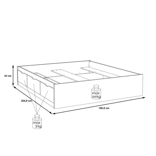 Lit 180 X 200 Cm 3 Tiroirs Décor Chêne Naturel Et Blanc Mat - Albane