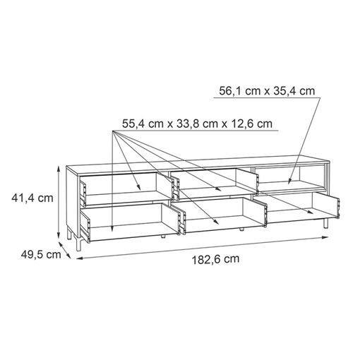 Meuble TV Décor Béton Gris Chêne Clair Et Pieds Noir - Maddy