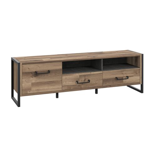 Meuble TV 1 Porte 2 Tiroirs Décor Bois Recyclé Et Métal Noir - Apache