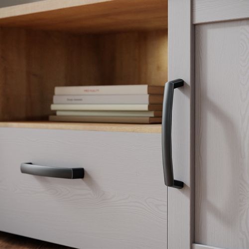 Meuble TV Décor Chêne Et Gris Clair Avec Poignées Noir - Antibes