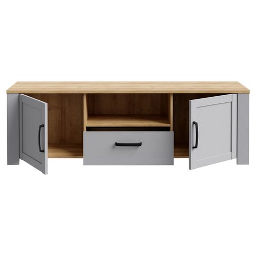Meuble TV Décor Chêne Et Gris Clair Avec Poignées Noir - Antibes