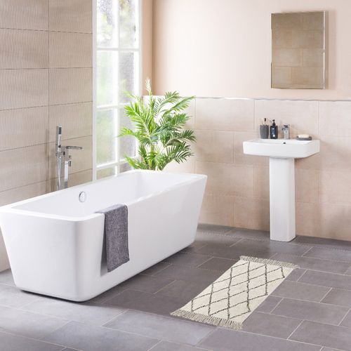 Tapis De Bain 50 X 90 Cm Coton Écru Style Berbère à Franges - Fluffy