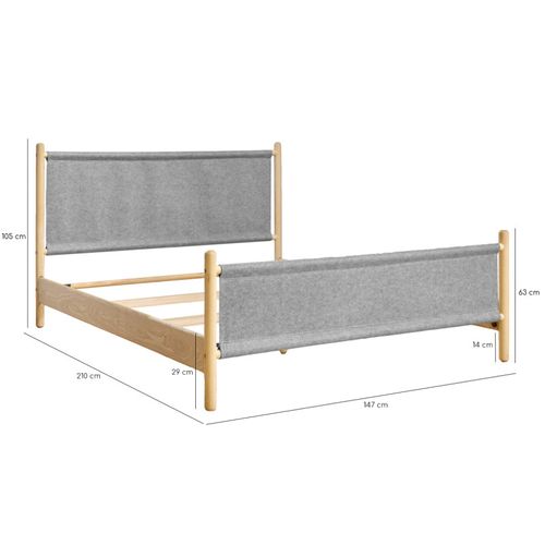Lit 140 X 200 Cm En Bois De Frêne Et Feutrine Gris - Agde 6599