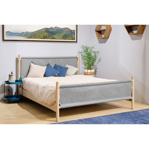 Lit 140 X 200 Cm En Bois De Frêne Et Feutrine Gris - Agde 6599