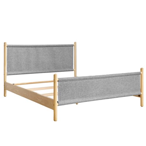 Lit 140 X 200 Cm En Bois De Frêne Et Feutrine Gris - Agde 6599