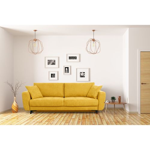 Canapé 3 Places Convertible L. 240 Cm Tissu Jaune Pieds Métal - Mindy