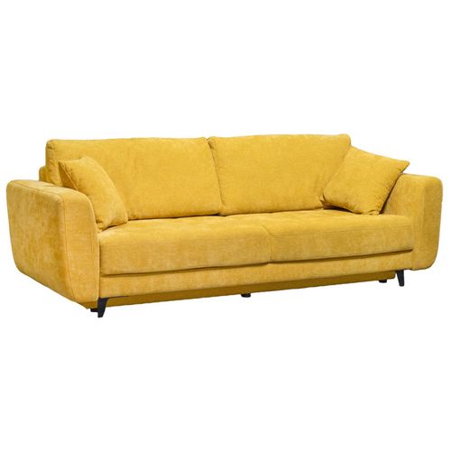 Canapé 3 Places Convertible L. 240 Cm Tissu Jaune Pieds Métal - Mindy