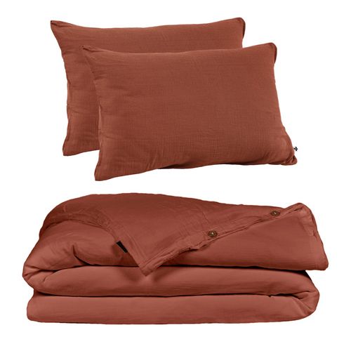 Parure De Lit 220 X 240 Cm En Double Gaze De Coton Terracotta - Pepa 1