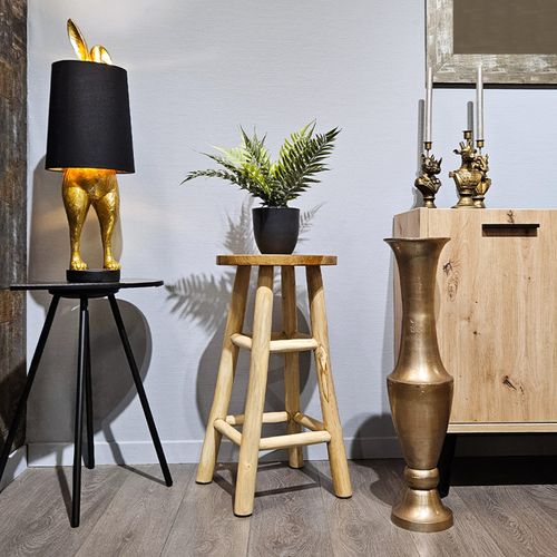 Tabouret Haut H.65 Cm En Bois De Teck Avec Repose Pieds - Felicia