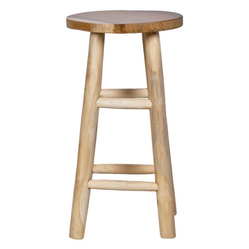 Tabouret Haut H.65 Cm En Bois De Teck Avec Repose Pieds - Felicia