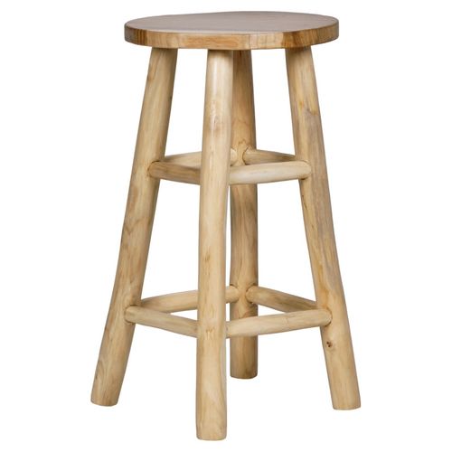 Tabouret Haut H.65 Cm En Bois De Teck Avec Repose Pieds - Felicia