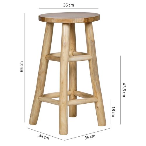 Tabouret Haut H.65 Cm En Bois De Teck Avec Repose Pieds - Felicia