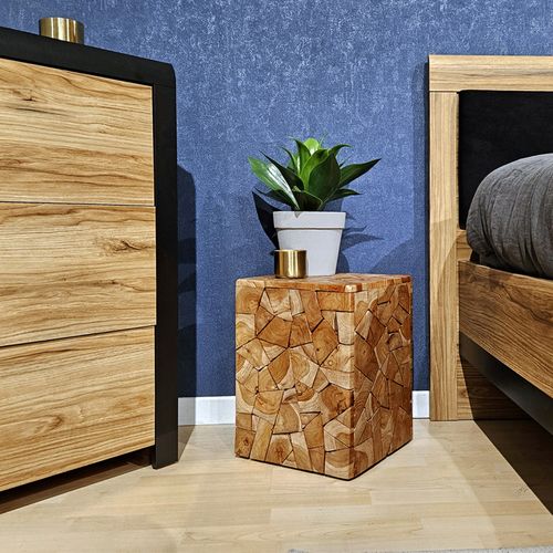 Tabouret / Table D'appoint Carrée En Bois De Teck Naturel - Hiram