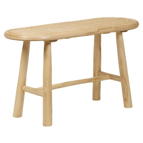 Banc / Bout De Lit En Teck Massif Avec Cannage Rotin L. 80 Cm - Bruno