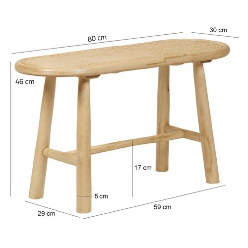 Banc / Bout De Lit En Teck Massif Avec Cannage Rotin L. 80 Cm - Bruno