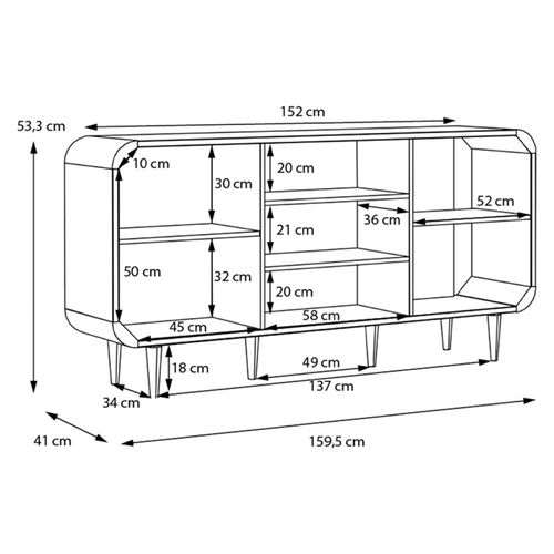 Buffet L. 160 Cm Décor Chêne Cannage Rotin Et Pieds En Bois - Vivian