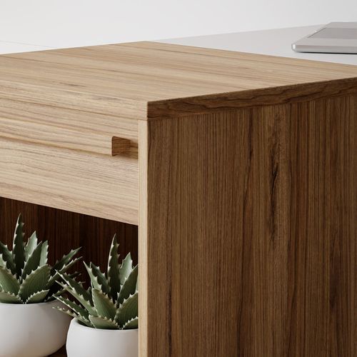 Colonne H. 215 Cm Avec Bureau Rétractable Décor Blanc Et Chêne - Conan