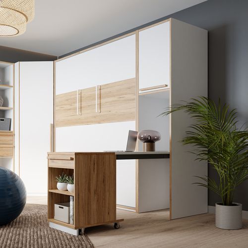 Colonne H. 215 Cm Avec Bureau Rétractable Décor Blanc Et Chêne - Conan