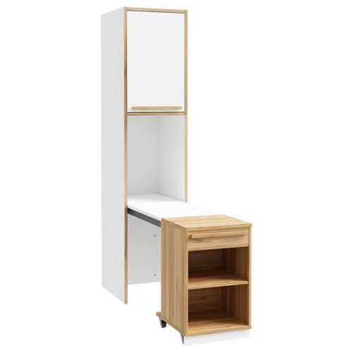 Colonne H. 215 Cm Avec Bureau Rétractable Décor Blanc Et Chêne - Conan