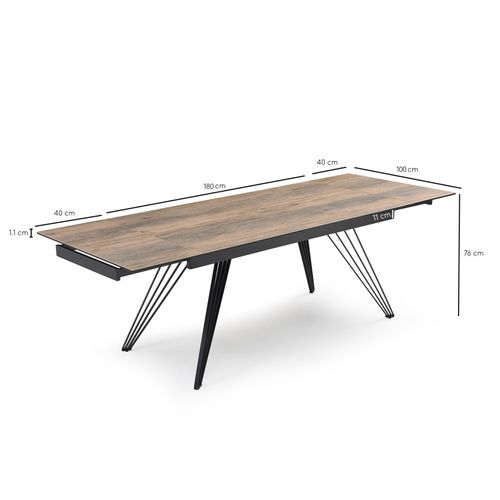 Table Extensible 180/260 Cm Céramique Effet Bois Pieds Filaires - Texas 01