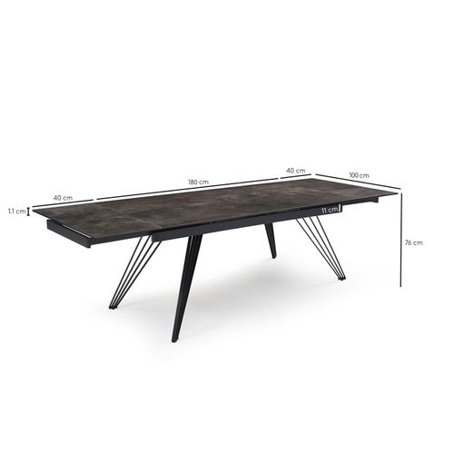 Table Extensible 180/260 Cm Céramique Gris Vieilli Pieds Filaires - Maine 01