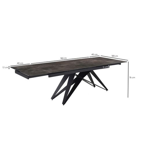 Table Extensible 180/260 Cm Céramique Gris Vieilli Pied Géométrique - Maine 03
