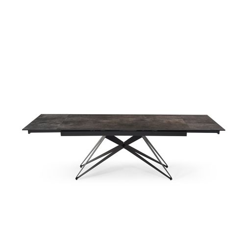 Table Extensible 180/260 Cm Céramique Gris Vieilli Pied Géométrique - Maine 03