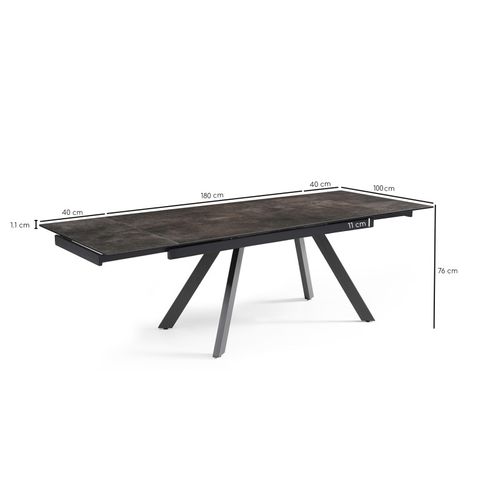 Table Extensible 180/260 Cm Céramique Gris Vieilli Pieds Inclinés - Maine 08