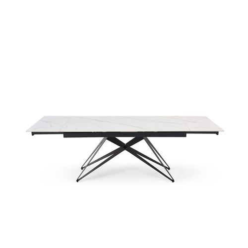 Table Extensible 180/260 Cm Céramique Blanc Marbré Pied Géométrique - Nevada 03