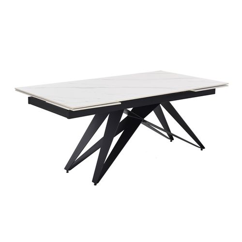 Table Extensible 180/260 Cm Céramique Blanc Marbré Pied Géométrique - Nevada 03