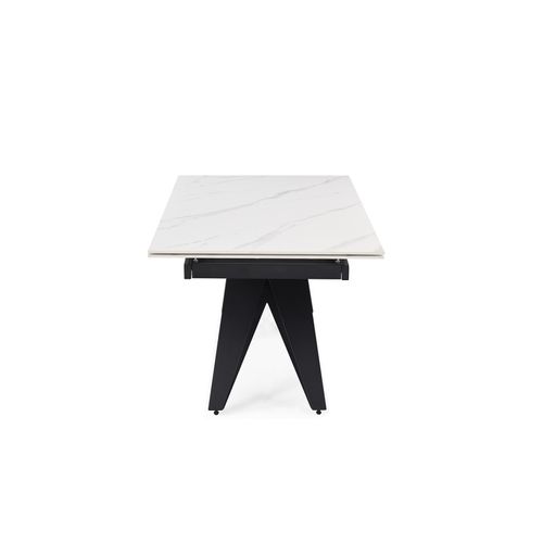 Table Extensible 180/260 Cm Céramique Blanc Marbré Pied Géométrique - Nevada 03