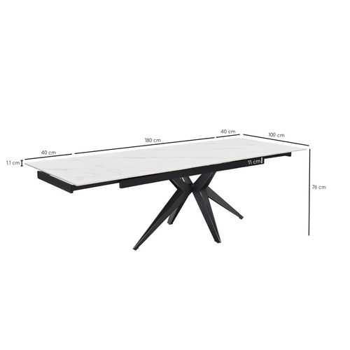 Table Extensible 180/260 Cm Céramique Blanc Marbré Pied Étoile - Nevada 06