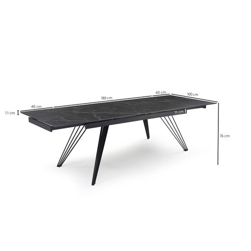 Table Extensible 180/260 Cm Céramique Noir Marbré Pieds Filaires - Indiana 01