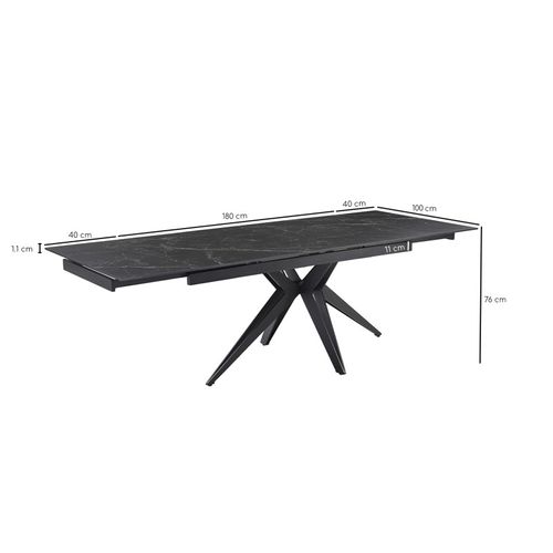 Table Extensible 180/260 Cm Céramique Noir Marbré Pied Étoile - Indiana 06