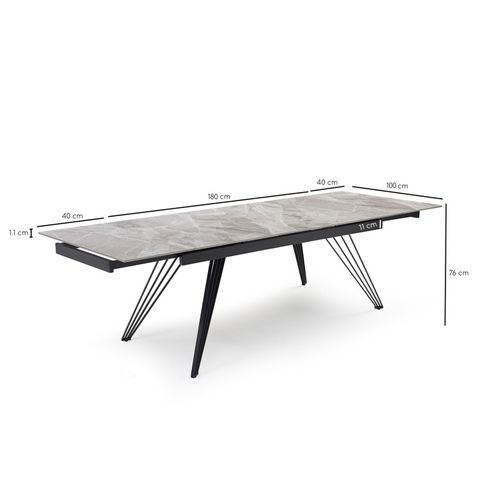 Table Extensible 180/260 Cm Céramique Marbré Laqué Pieds Filaires - Dakota 01