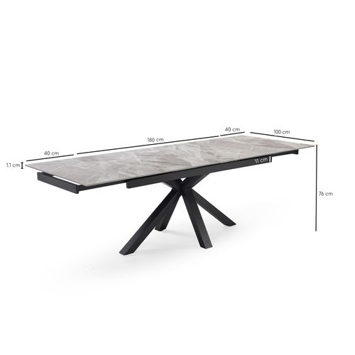 Table Extensible 180/260 Cm Céramique Marbré Laqué Pied Croix - Dakota 04