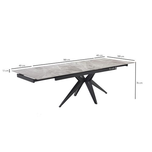 Table Extensible 180/260 Cm Céramique Marbré Laqué Pied Étoile - Dakota 06