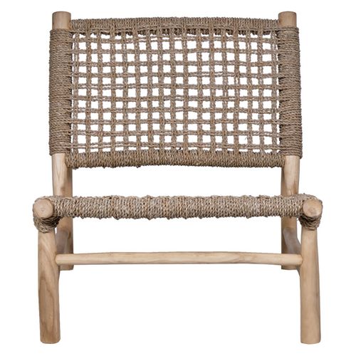 Fauteuil Bas Lounge Incliné En Bois De Teck Et Herbes Marines - Tala