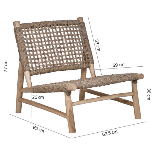 Fauteuil Bas Lounge Incliné En Bois De Teck Et Herbes Marines - Tala