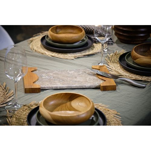 Planche à Découper 38 Cm En Marbre Gris Et Bois De Teck - Zephyr