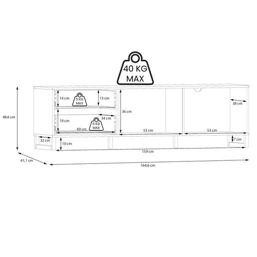 Meuble TV 165 Cm Décor Gris Clair Mat Et Poignées Métal Noir - Astoria