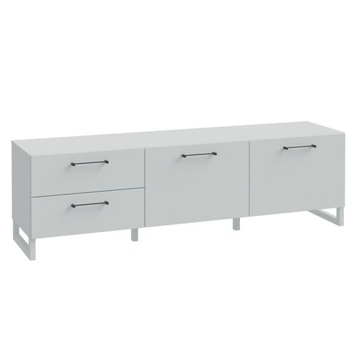 Meuble TV 165 Cm Décor Gris Clair Mat Et Poignées Métal Noir - Astoria