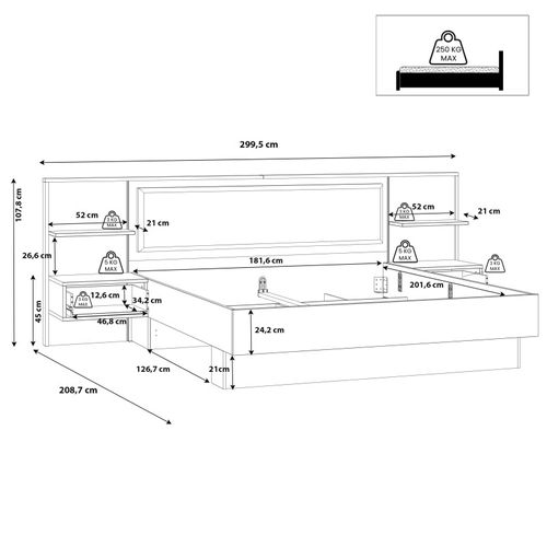 Lit 180 X 200 Cm Décor Bois Épicéa Et Noir Avec Éclairage LED - Celia