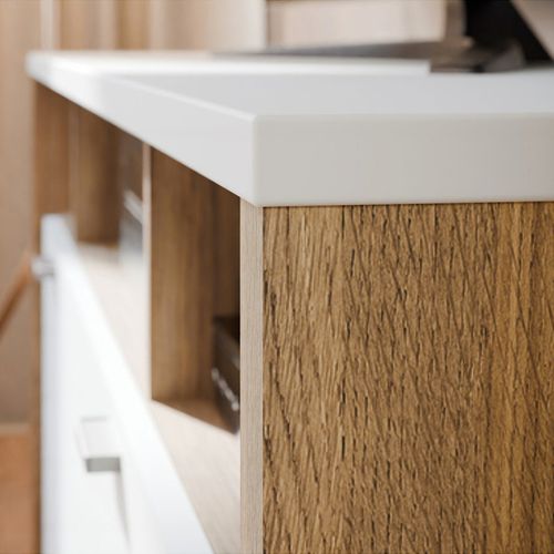 Meuble TV L. 162 Cm Avec Décor Gris Clair Et Chêne - Devonne