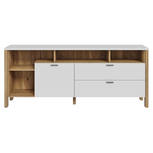 Meuble TV L. 162 Cm Avec Décor Gris Clair Et Chêne - Devonne