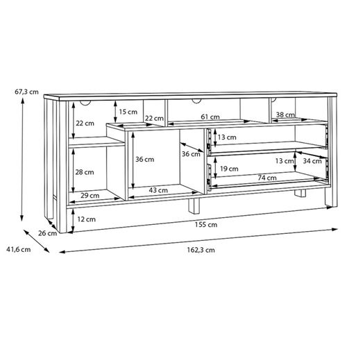 Meuble TV L. 162 Cm Avec Décor Gris Clair Et Chêne - Devonne