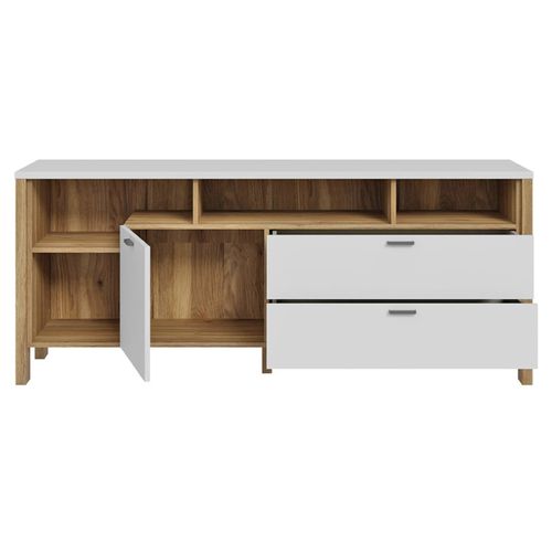 Meuble TV L. 162 Cm Avec Décor Gris Clair Et Chêne - Devonne