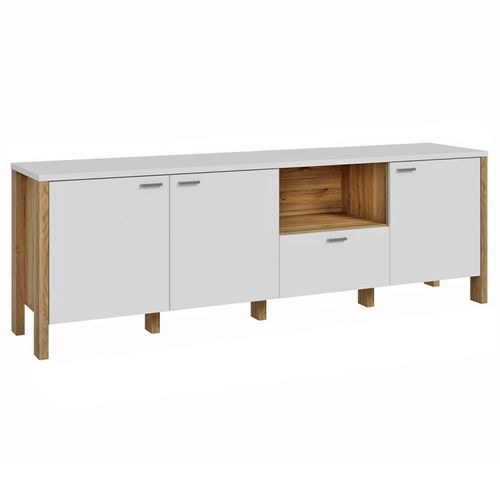 Meuble TV L. 193 Cm Avec Décor Gris Clair Et Chêne - Devonne