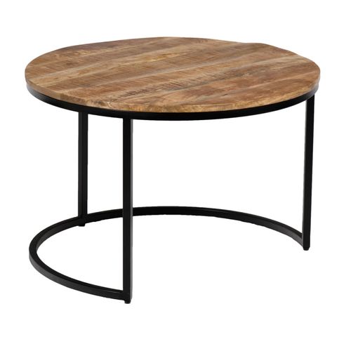 3 Tables Basses Gigognes Rondes Bois De Manguier Pieds Métal - Manho